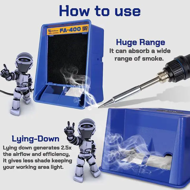 Alt view image 3 of 6 - Fume Extractor Anti-ESD Solder Smoke Absorber Portable Filter for Soldering DIY Fan Extraction Equipment with Spare Activated Carbon for Brazing Welding Soldering, Fume Prevention Remover
