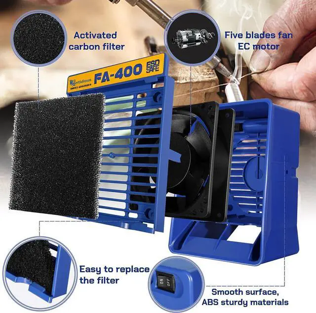 Alt view image 2 of 6 - Fume Extractor Anti-ESD Solder Smoke Absorber Portable Filter for Soldering DIY Fan Extraction Equipment with Spare Activated Carbon for Brazing Welding Soldering, Fume Prevention Remover