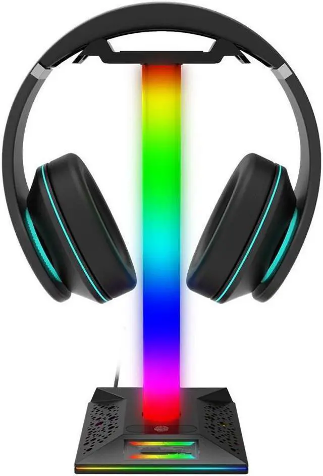 Alt view image 2 of 6 - RGB Gaming Headphone Stand with USB Ports Headphone Holder Touch Control Light Desktop Gaming Headset Holder Earphone Hanger