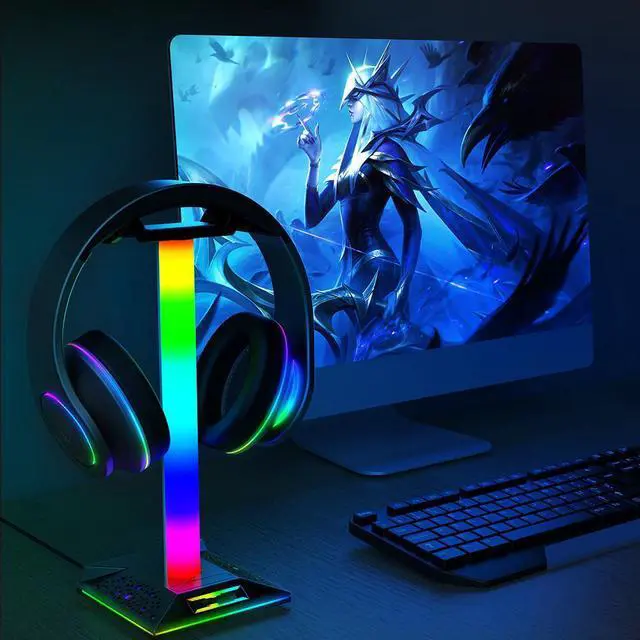 Alt view image 6 of 6 - RGB Gaming Headphone Stand with USB Ports Headphone Holder Touch Control Light Desktop Gaming Headset Holder Earphone Hanger