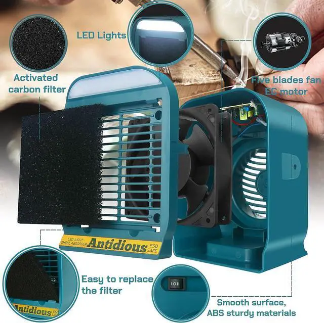 Alt view image 3 of 7 - Fume Extractor Solder Smoke Absorber Portable Filter with LED Light for Soldering DIY Fan Extraction Equipment with Spare Activated Carbon for Braze Welding Soldering,Fume Prevention Remover