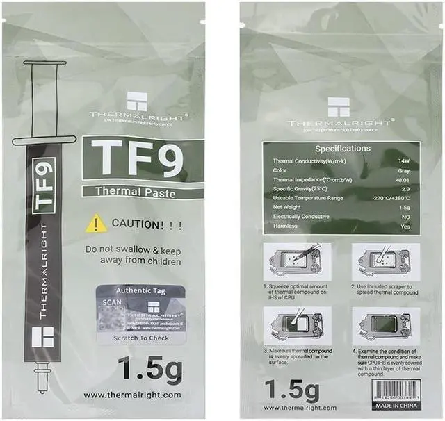 Alt view image 2 of 5 - TF9 Thermal Paste 14W/m.k Heat Sink Compound 1.5g, High Durability, for All heatsinks CPU Coolers, with Tool (1.5g) for Thermalright TF9