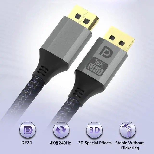 Alt view image 3 of 5 - Corn DisplayPort 2.1 Cable [VESA Certified], DP 2.0 Cable [16K@60Hz, 8K@120Hz, 4K@240Hz 165Hz 144Hz] 80Gbps HDR, HDCP DSC 1.2a, Display Port 2.1 Cord Compatible FreeSync G-Sync Gaming Monitor, 6.6FT