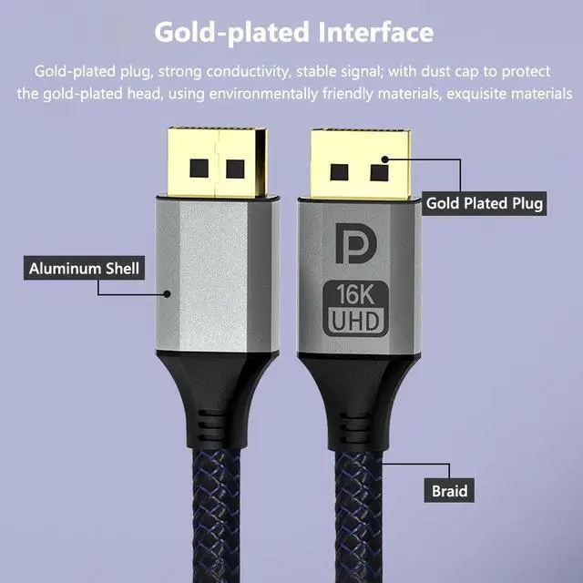 Alt view image 4 of 5 - Corn DisplayPort 2.1 Cable [VESA Certified], DP 2.0 Cable [16K@60Hz, 8K@120Hz, 4K@240Hz 165Hz 144Hz] 80Gbps HDR, HDCP DSC 1.2a, Display Port 2.1 Cord Compatible FreeSync G-Sync Gaming Monitor, 6.6FT