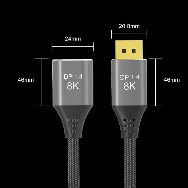 Alt view image 4 of 5 - Corn 8K DisplayPort Extension Cable 1.6Feet/0.5m, DP to DP 1.4 Extension Cable, Male to Female,32.4Gbps,Supports 8K@60Hz 30Hz, 4K@30Hz 60Hz 120Hz,2K@165Hz High Refresh Rate