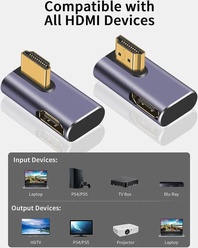 Alt view image 2 of 7 - 8K HDMI 90 Degree Adapter, Left and Right Angle HDMI Adapter, 270 Degree and 90 Degree HDMI 2.1 Adapter, HDMI Extender 48Gbps HDMI 2.1 Male to Female Adapter for HDTV Laptop PS5 Xbox, 2pcs