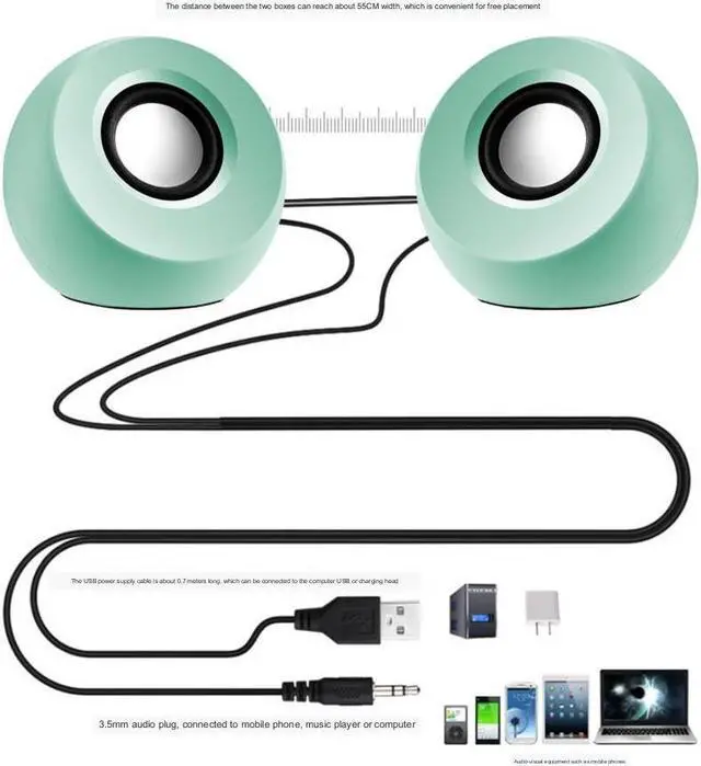 Alt view image 7 of 7 - CORN T32 2.0 USB-Powered Desktop Speakers Mini speaker home subwoofer USB Powered & 3.5mm Aux-in Stereo 2.0 PC Gaming Speakers