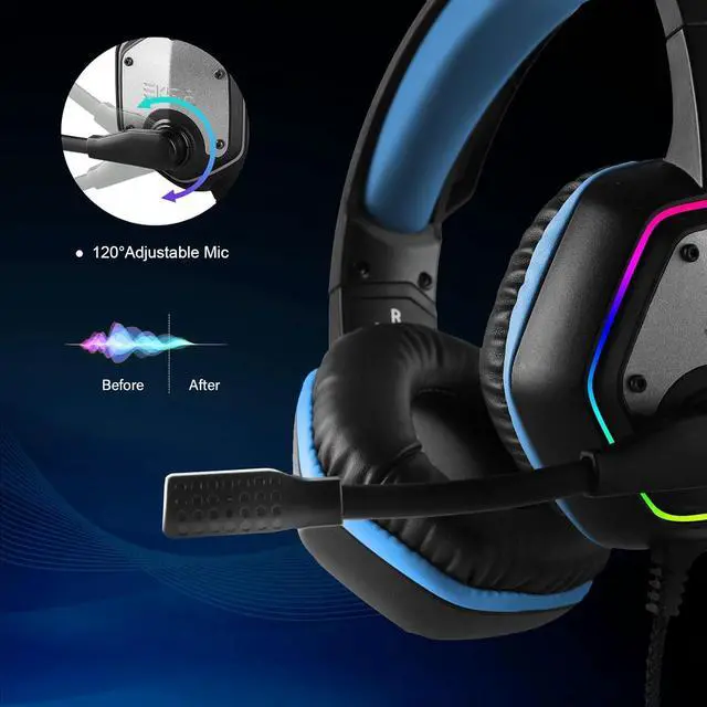 Alt view image 3 of 6 - E1000 Gaming Headset, Computer Headphones with Noise Canceling Mic & RGB Light, 7.1 Surround Sound, Compatible with PC, PS4 PS5 Console, Laptop