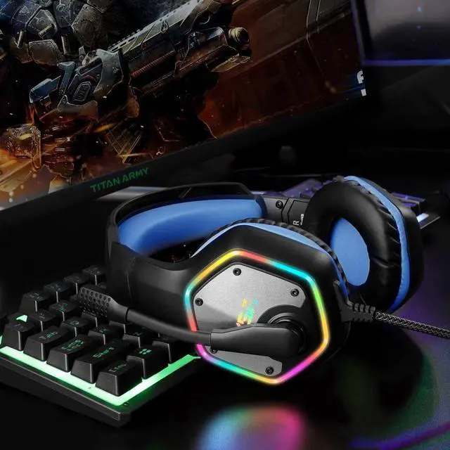 Alt view image 6 of 6 - E1000 Gaming Headset, Computer Headphones with Noise Canceling Mic & RGB Light, 7.1 Surround Sound, Compatible with PC, PS4 PS5 Console, Laptop
