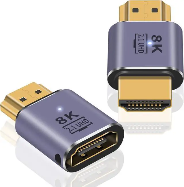 Main image of 8K HDMI Adapter 2Pack, HDMI 2.1 Male to Female Adapter 48Gbps HDMI 2.1 Male to Male Adapter, UHD HDMI 2.1 Extender Connector with 8K@60Hz, 4K@120Hz, HDR, eARC for HDTV Laptop PS4 PS5 Xbox