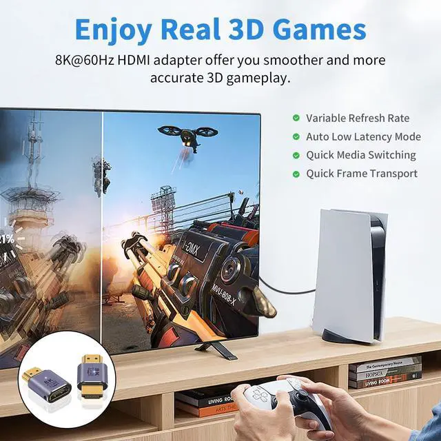 Alt view image 5 of 6 - 8K HDMI Adapter 2Pack, HDMI 2.1 Male to Female Adapter 48Gbps HDMI 2.1 Male to Male Adapter, UHD HDMI 2.1 Extender Connector with 8K@60Hz, 4K@120Hz, HDR, eARC for HDTV Laptop PS4 PS5 Xbox