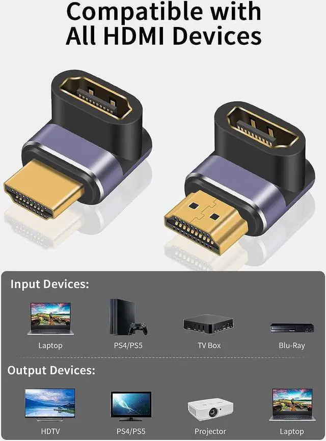 Alt view image 2 of 7 - 8K HDMI 90 Degree Adapter, 270 Degree 90 Degree HDMI Adapter, Up Down Angled HDMI 2.1 Extender Adapter 48Gbps HDMI Extension Adapter Support for 3D TV Stick Roku Stick Xbox PS5, 2pcs