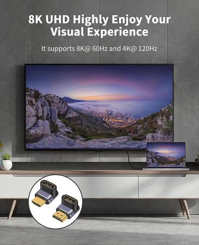 Alt view image 4 of 7 - 8K HDMI 90 Degree Adapter, 270 Degree 90 Degree HDMI Adapter, Up Down Angled HDMI 2.1 Extender Adapter 48Gbps HDMI Extension Adapter Support for 3D TV Stick Roku Stick Xbox PS5, 2pcs
