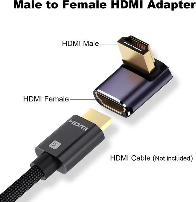 Alt view image 2 of 6 - 8K HDMI 2.1 Right Angle Adapter (2 Pack), Up&Down 90 Degree and 270 Degree HDMI Male to HDMI Female Extender Connector Aluminum Alloy