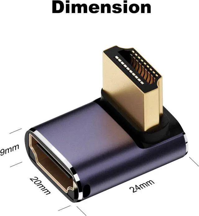 Alt view image 6 of 6 - 8K HDMI 2.1 Right Angle Adapter (2 Pack), Up&Down 90 Degree and 270 Degree HDMI Male to HDMI Female Extender Connector Aluminum Alloy