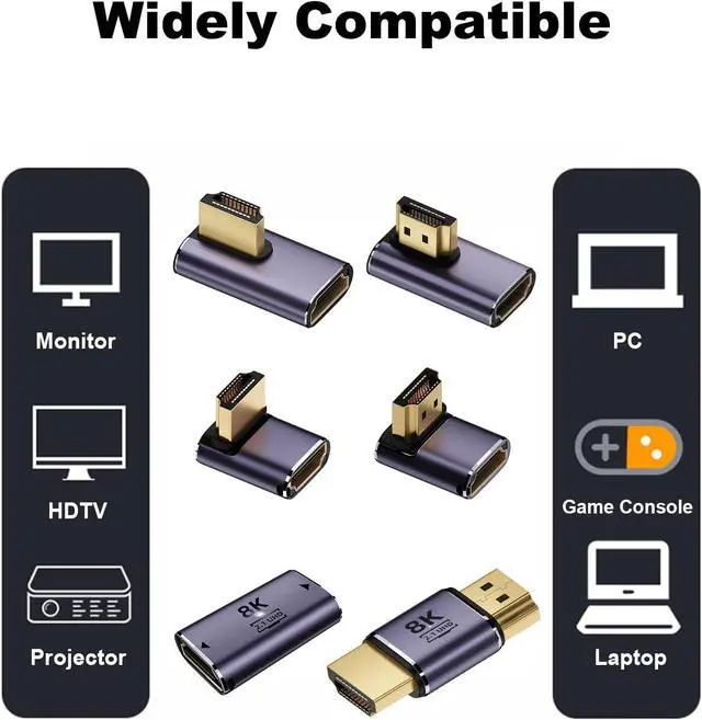 Alt view image 5 of 6 - 8K HDMI 2.1 Adapter (6 Pack), Up&Down, Left&Right 90 Degree and 270 Degree Male to Female HDMI Extender, Female to Female and Male to Male HDMI Coupler Extension Connector Aluminum Alloy
