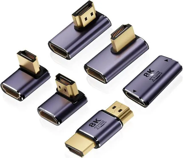 Main image of 8K HDMI 2.1 Adapter (6 Pack), Up&Down, Left&Right 90 Degree and 270 Degree Male to Female HDMI Extender, Female to Female and Male to Male HDMI Coupler Extension Connector Aluminum Alloy