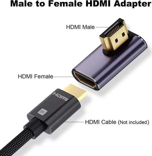 Alt view image 2 of 6 - 8K HDMI 2.1 Right Angle Adapter (2 Pack), Left&Right 90 Degree and 270 Degree HDMI Male to HDMI Female Extender Connector Aluminum Alloy