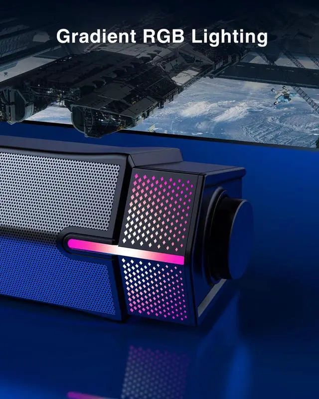Alt view image 6 of 7 - CORN Bluetooth Computer Speakers for PC Desktop Monitor, Gaming PC Sound Bar - Wired USB-Powered, Superb Stereo Sound, with Gradient RGB Lighting - Combine/Separate to Customize Your Desk