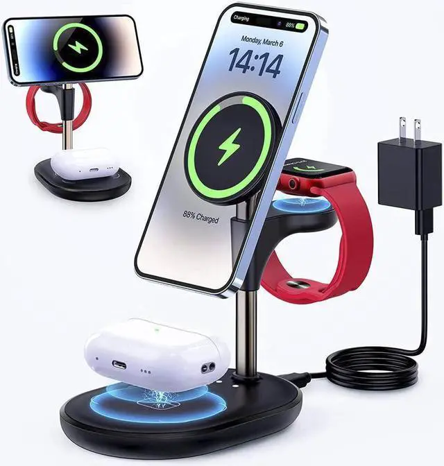 Main image of 3 in 1 Wireless Charging Station for Multiple Devices Apple, 18W QC3.0 Fast Magnetic MagSafe Charger Stand, Gifts for iPhone 14 13 12 Pro Max/Plus/Pro/Mini, iWatch Ultra/8/7/6/5/4/3/2 AirPods