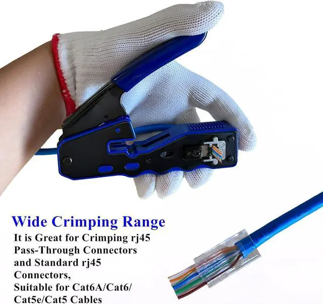 Alt view image 3 of 7 - Rj45 Crimp Tool Kit Pass Through and Standard Cat6 Cat6A Cat5 Cat5e rj45 Crimping Tool with 50pcs rj45 Cat6 Pass Through Connectors, 20pcs Covers, 1 Network Cable Tester, 2 Wire Strippers, 1 Cutter