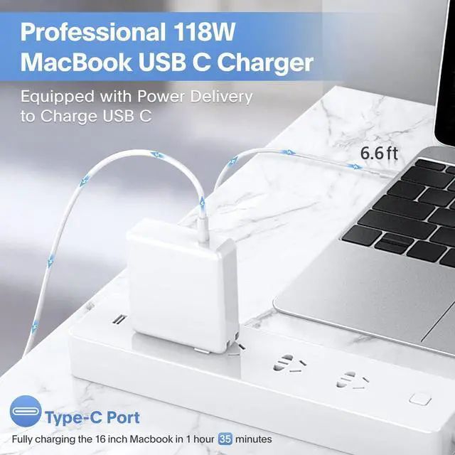 Alt view image 2 of 7 - Mac Book Pro Charger - 118W USB C Charger Fast Charger for USB C Port MacBook pro & MacBook Air, ipad Pro, Samsung Galaxy and All USB C Device, Include Charge Cable(6.6ft/2m)