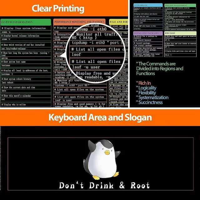 Alt view image 5 of 6 - Linux Commands Line Mouse Pad, Shortcuts Cheat Sheet to Kali/Red Hat/Ubuntu/OpenSUSE/Arch/Debian/Unix Programmer, Extended Large Desk Mat, 35.4×15.7"
