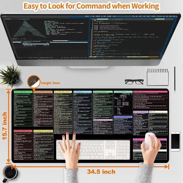 Alt view image 2 of 6 - Linux Commands Line Mouse Pad, Shortcuts Cheat Sheet to Kali/Red Hat/Ubuntu/OpenSUSE/Arch/Debian/Unix Programmer, Extended Large Desk Mat, 35.4×15.7"