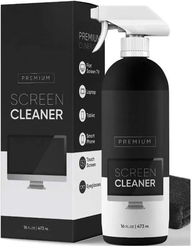 Main image of Screen Cleaner Spray (16oz) - Large Screen Cleaner Bottle - TV Screen Cleaner, Computer Screen Cleaner, for Laptop, Phone, Ipad - Computer Cleaning kit Electronic Cleaner - Microfiber Cloth Included