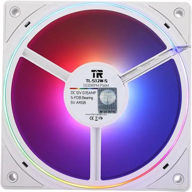 Alt view image 3 of 7 - 120mm ARGB Fan, L120 mm x W120 mm x H25 mm 1500 RPM Addressable RGB S-FDB Bearing Case Fan Thermalright TL-S12W-S-OEM White