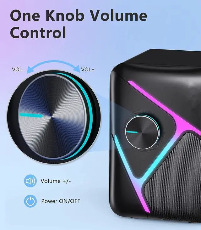 Alt view image 3 of 6 - CORN 2.1 Computer Speakers for Desktop with Subwoofer, Dynamic RGB PC Speakers with 11W Stereo Sound, USB Powered Multimedia Speaker System with 3.5mm AUX-in for Laptop, Tablet, Monitor, Phone