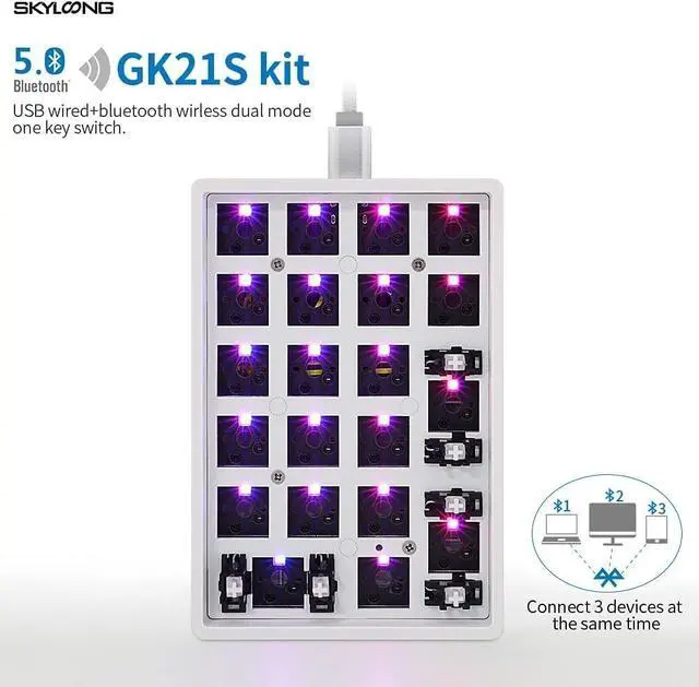 Alt view image 4 of 6 - gk21s gk21 Hot Wwappable Bluetooth Dual Mode PCB Custom Mechanical Keyboard Numpad Kit RGB SMD Switch LEDs Type C USB Port (GK21 Kit) White