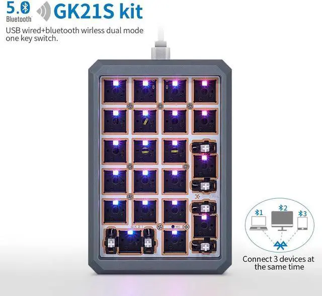 Alt view image 3 of 5 - gk21s gk21 Hot Wwappable Bluetooth Dual Mode PCB Custom Mechanical Keyboard Numpad Kit RGB SMD Switch LEDs Type C USB Port (GK21 Kit) Prismatic Aluminum Shell