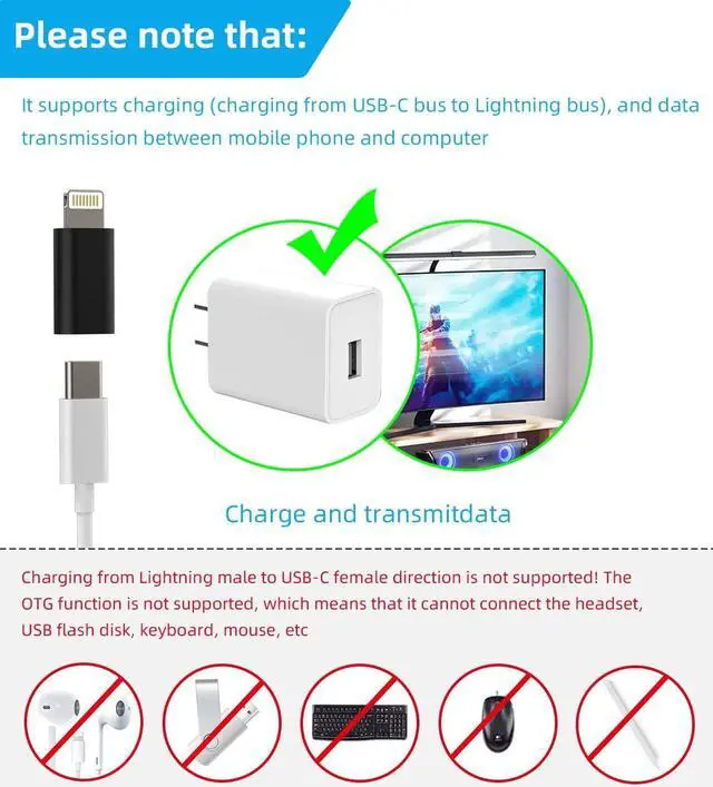 Alt view image 3 of 5 - USB C Female to Lightning Male Adapter for iPhone 12/11/8 X XR/XS/SE/7Plus/Pro Max Ipad Air Mini Type Compatible with Charging Support Data Transmission Connect Charger Connector Cable Converter 3Pack