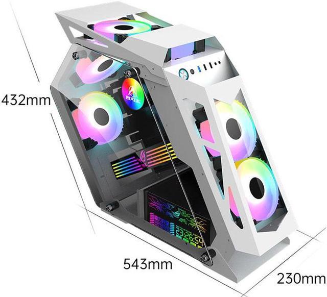 Alt view image 3 of 4 - CORN Opened(Not Dustproof) PC Case, Tempered Glass Gaming Desktop Computer Case, Micro ATX/Mini ITX with Light Board(Se7en) and 120mm Fan*6 , Support 240 Liquid Cooling, Unique Appearance White