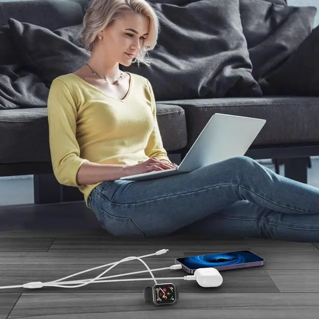 Alt view image 5 of 5 - 4 in 2 Multi Charging Cable for iWatch/iPhone,USB C Cable Universal Travel Charger with 2xiOSPort Type C Compatible with iPhone iWatch Series SE/8/7/6/5/4/3/2/1 Samsung S23 S22 S21-4FT