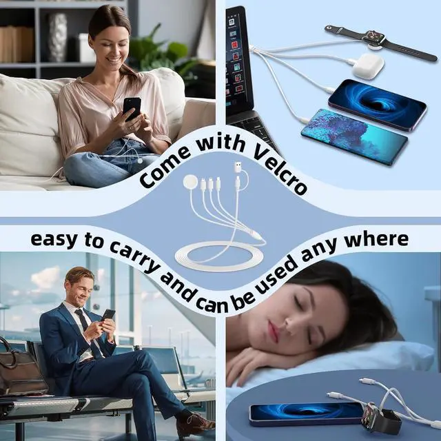 Alt view image 4 of 5 - 4 in 2 Multi Charging Cable for iWatch/iPhone,USB C Cable Universal Travel Charger with 2xiOSPort Type C Compatible with iPhone iWatch Series SE/8/7/6/5/4/3/2/1 Samsung S23 S22 S21-4FT Black