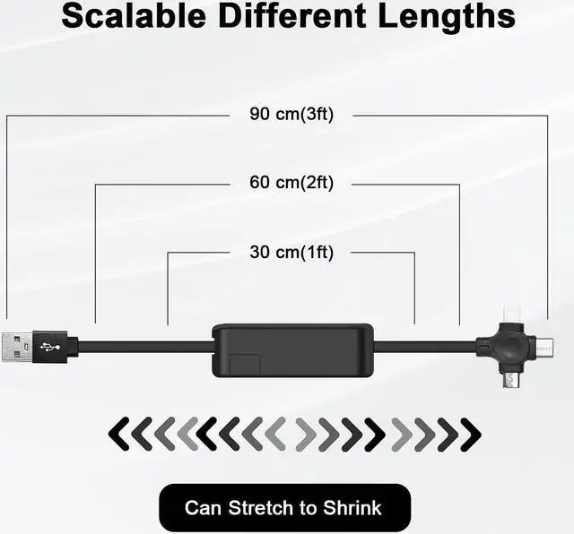 Alt view image 2 of 6 - 2 Pack 3 in 1 Multi Retractable Charging Cable, Three in One Charging Cable Roll, Multi Retractable USB Cable Charger Cable with Micro USB IP Type C Connectors