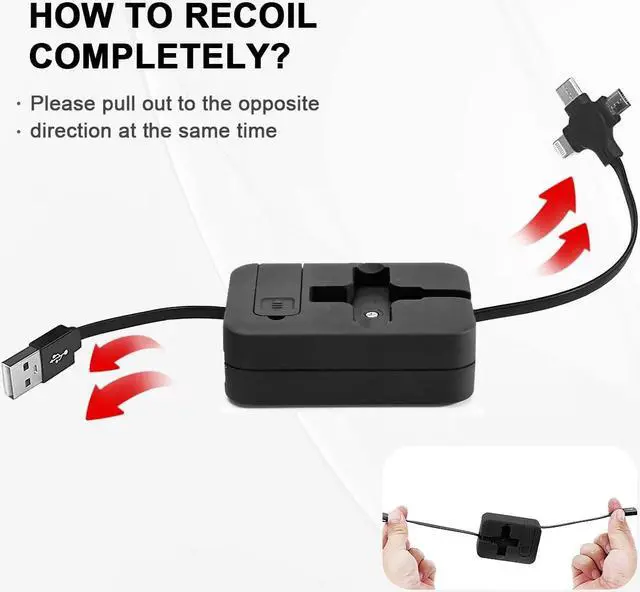 Alt view image 3 of 6 - 2 Pack 3 in 1 Multi Retractable Charging Cable, Three in One Charging Cable Roll, Multi Retractable USB Cable Charger Cable with Micro USB IP Type C Connectors