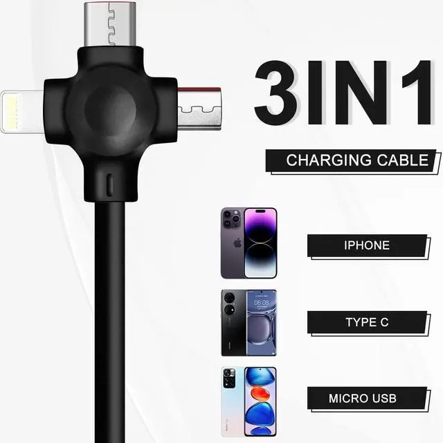 Alt view image 6 of 6 - 2 Pack 3 in 1 Multi Retractable Charging Cable, Three in One Charging Cable Roll, Multi Retractable USB Cable Charger Cable with Micro USB IP Type C Connectors