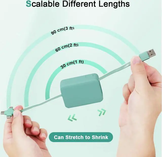 Alt view image 2 of 6 - 2 Pack 3 in 1 Multi Retractable Charging Cable, Three in One Charging Cable Roll, Multi Retractable USB Cable Charger Cable with Micro USB IP Type C Connectors Pink / Violet