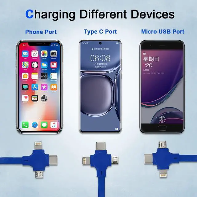 Alt view image 3 of 6 - 2 Pack 3 in 1 Multi Retractable Charging Cable, Three in One Charging Cable Roll, Multi Retractable USB Cable Charger Cable with Micro USB IP Type C Connectors Pink / Violet