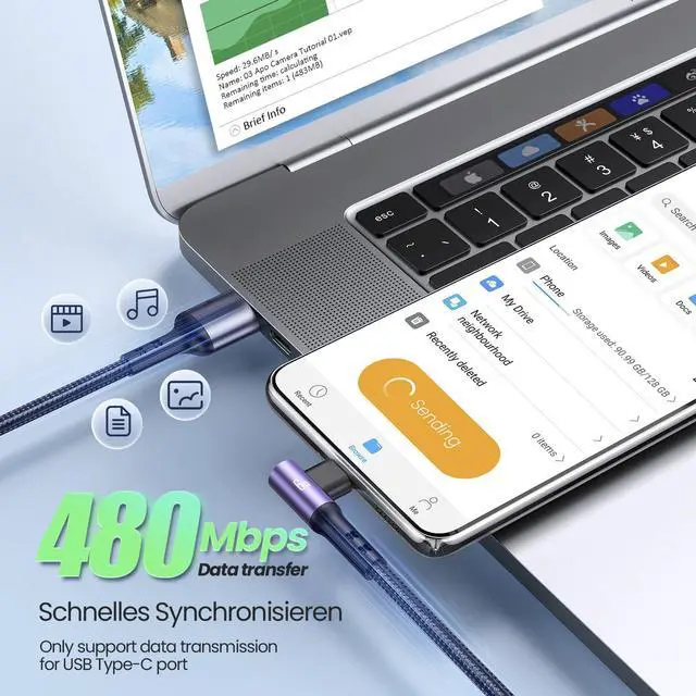 Alt view image 5 of 7 - 66W Multi Charging Cable 6A 4ft 3 in 1 Multi USB Fast Charging Cable 90 Degrees Durable Nylon Braided USB C Charging Cable