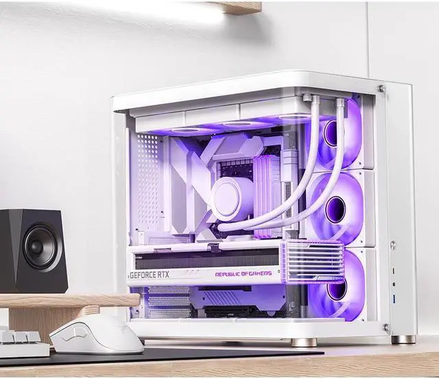 Alt view image 7 of 7 - ITX / M-ATX / ATX Dual-Chamber Gaming  Computer Case, Support 280/360 Liquid Cooling White