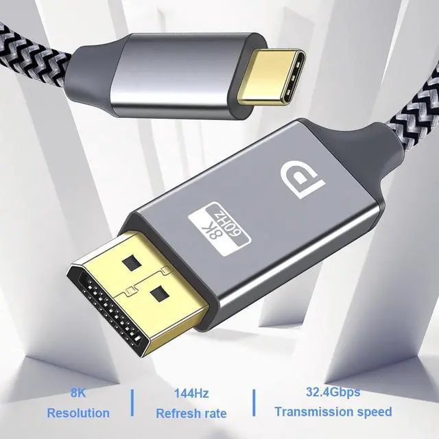 Alt view image 2 of 7 - USB C to DisplayPort 1.4 Cable | 8K@60Hz,4K@144Hz,2K@165Hz 6ft Type C to DP Braided Cord Compatible for MacBook Pro 2021,iPad Pro,iPhone 15 Series etc