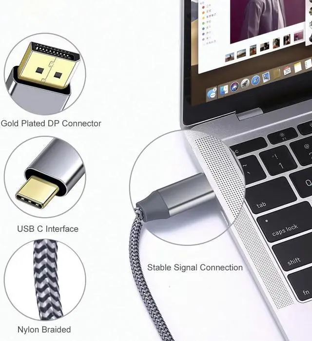 Alt view image 4 of 7 - USB C to DisplayPort 1.4 Cable | 8K@60Hz,4K@144Hz,2K@165Hz 6ft Type C to DP Braided Cord Compatible for MacBook Pro 2021,iPad Pro,iPhone 15 Series etc