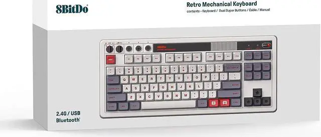 Alt view image 7 of 7 - 8Bitdo Retro Mechanical Keyboard, Bluetooth/2.4G/USB-C Hot Swappable Gaming Keyboard with 87 Keys, Dual Super Programmable Buttons for Windows and Android - N Edition