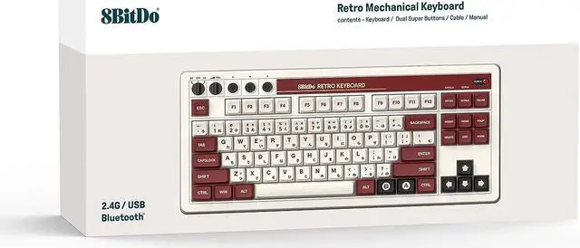 Alt view image 7 of 7 - 8BitDo Retro Mechanical Keyboard, Bluetooth/2.4G/USB-C Hot Swappable Gaming Keyboard with 87 Keys, Dual Super Programmable Buttons for Windows and Android - Fami Edition