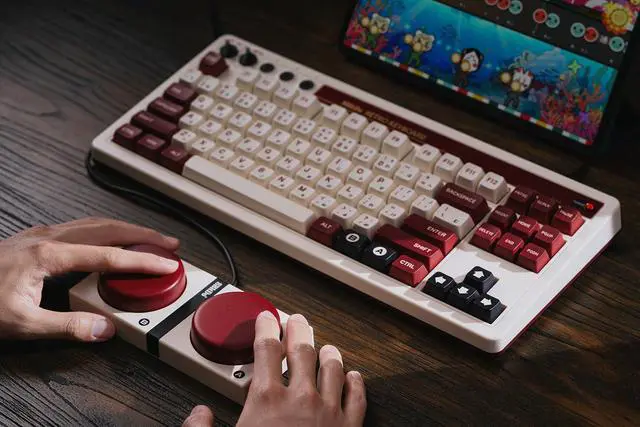 Alt view image 6 of 7 - 8BitDo Retro Mechanical Keyboard, Bluetooth/2.4G/USB-C Hot Swappable Gaming Keyboard with 87 Keys, Dual Super Programmable Buttons for Windows and Android - Fami Edition