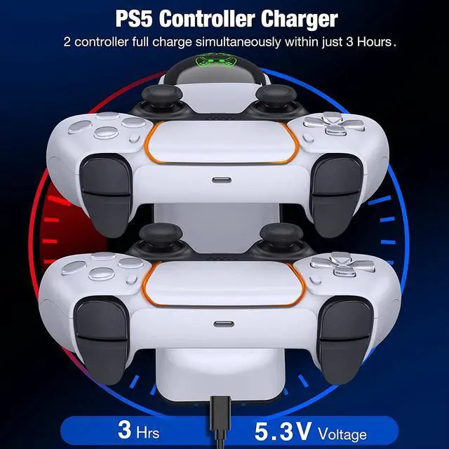 Alt view image 4 of 7 - PS5 Charging Station Dual Fast Charger for Playstation 5 Controller Charger Station Charging Cradle Dock Station for PS5 Gamepads red